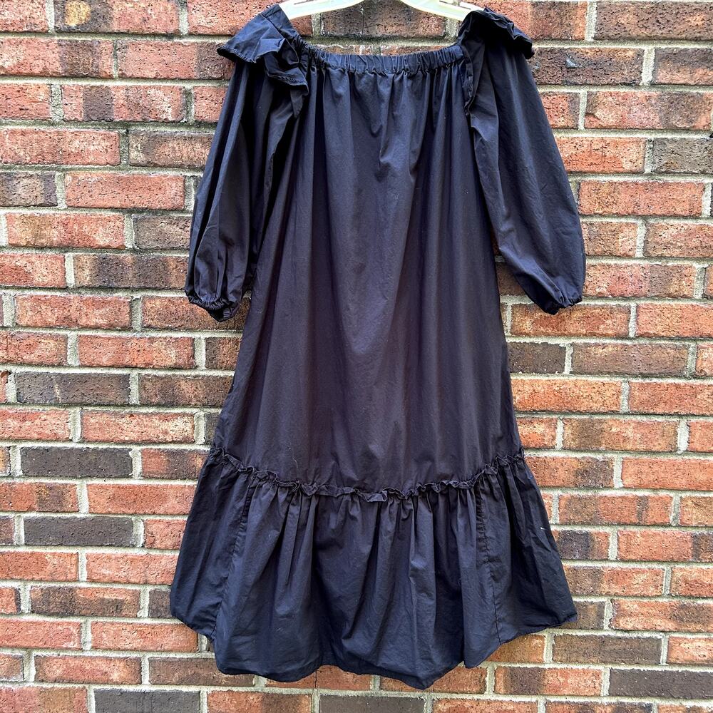 Who What Wear Balloon Long Sleeve Off Shoulder Black Midi Dress Cotton XS - Picture 2 of 7